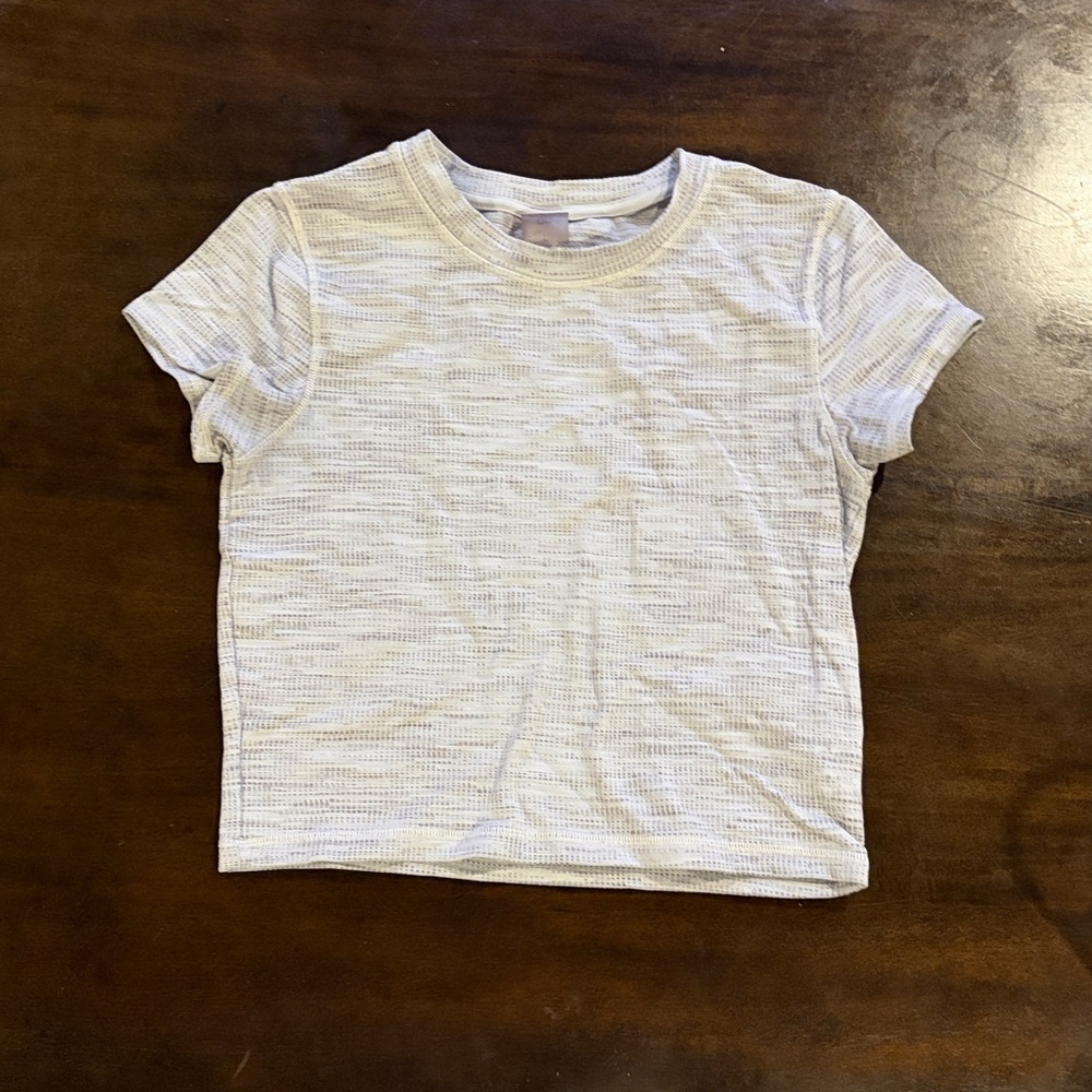 Calia women’s cream gray stripe textured cropped athletic t shirt size L sport